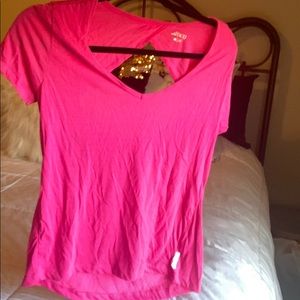 Hot pink workout fitness gym shirt with open back